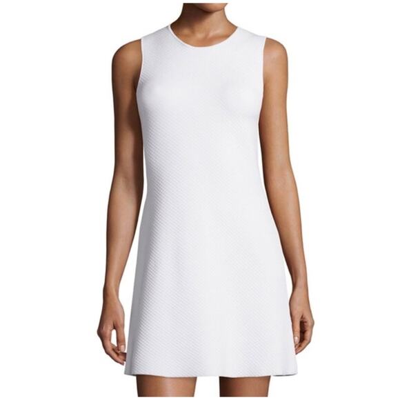 Theory Branteen White Stretch Tank Mini Dress Flared Small Waffle Knit Basic - Picture 1 of 6